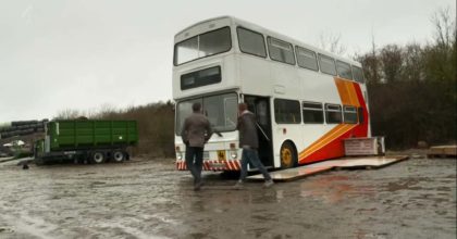 A handyman transforms a double-deck bus into three bedrooms home on wheels.