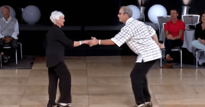 The senior couple wins a dancing competition and amazes everyone with their performance.