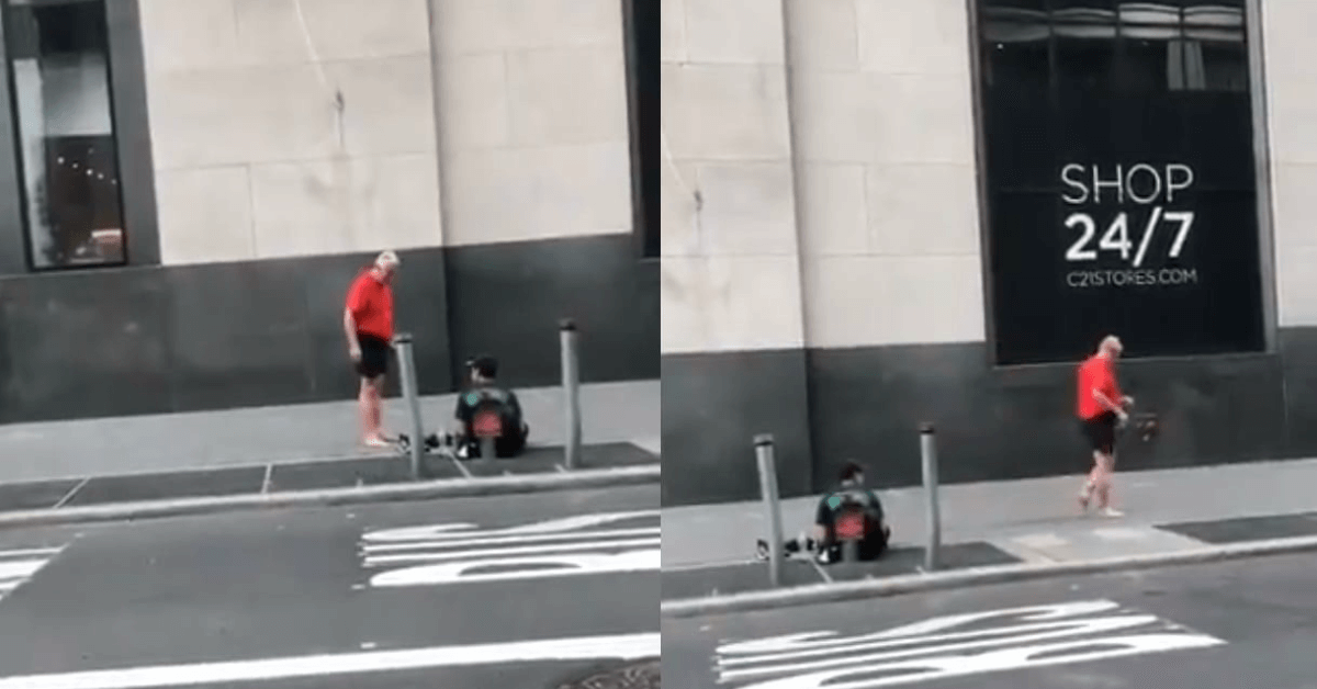 A Homeless Man Getting a Lucky Break After a Jogger Offers Him his Shoes Off His Feet