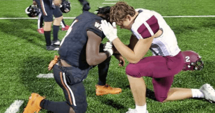 Mom of a football player is battling cancer, his opponent prays with him after the game