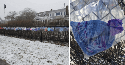 Old woman knits hats and then gives them away for those in need.