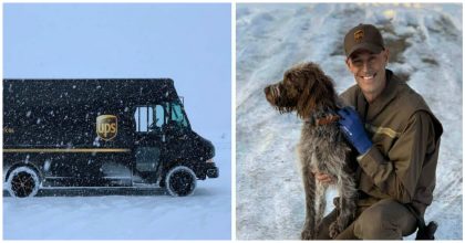 UPS driver saves a dog stuck on a frozen pond