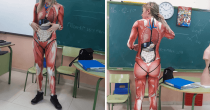 Teacher Uses Body Suit to Explain Anatomy to Kids.