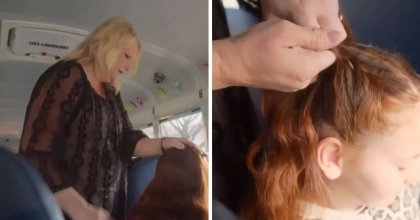 Bus driver helps girl with her hair every day before school