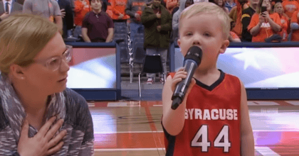 Three-year-old performs national anthem in front of 6000 people full of confidence