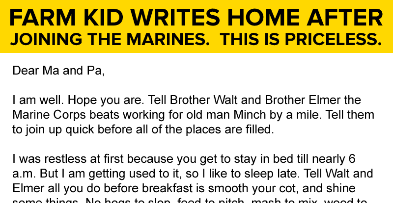 Kid Writes A Letter Home After Joining The Marines.