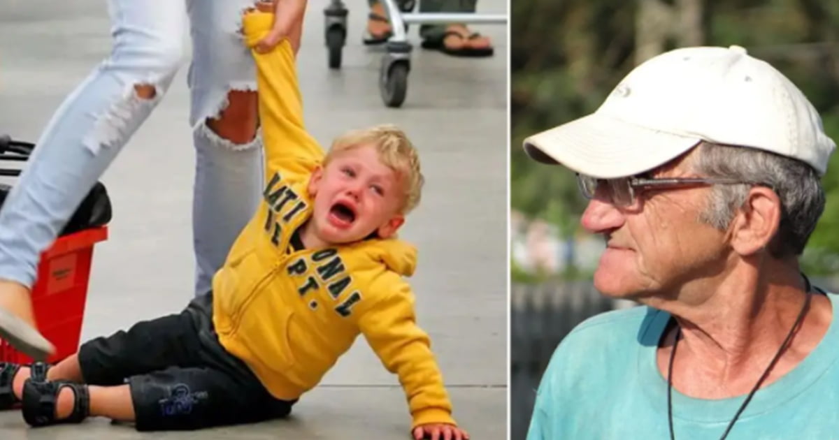 Woman laughs at how Grandpa handles his spoiled grandson