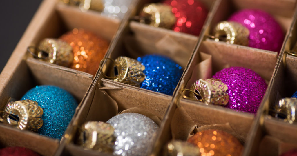 Assorted Glittery Christmas Ornaments in Box

