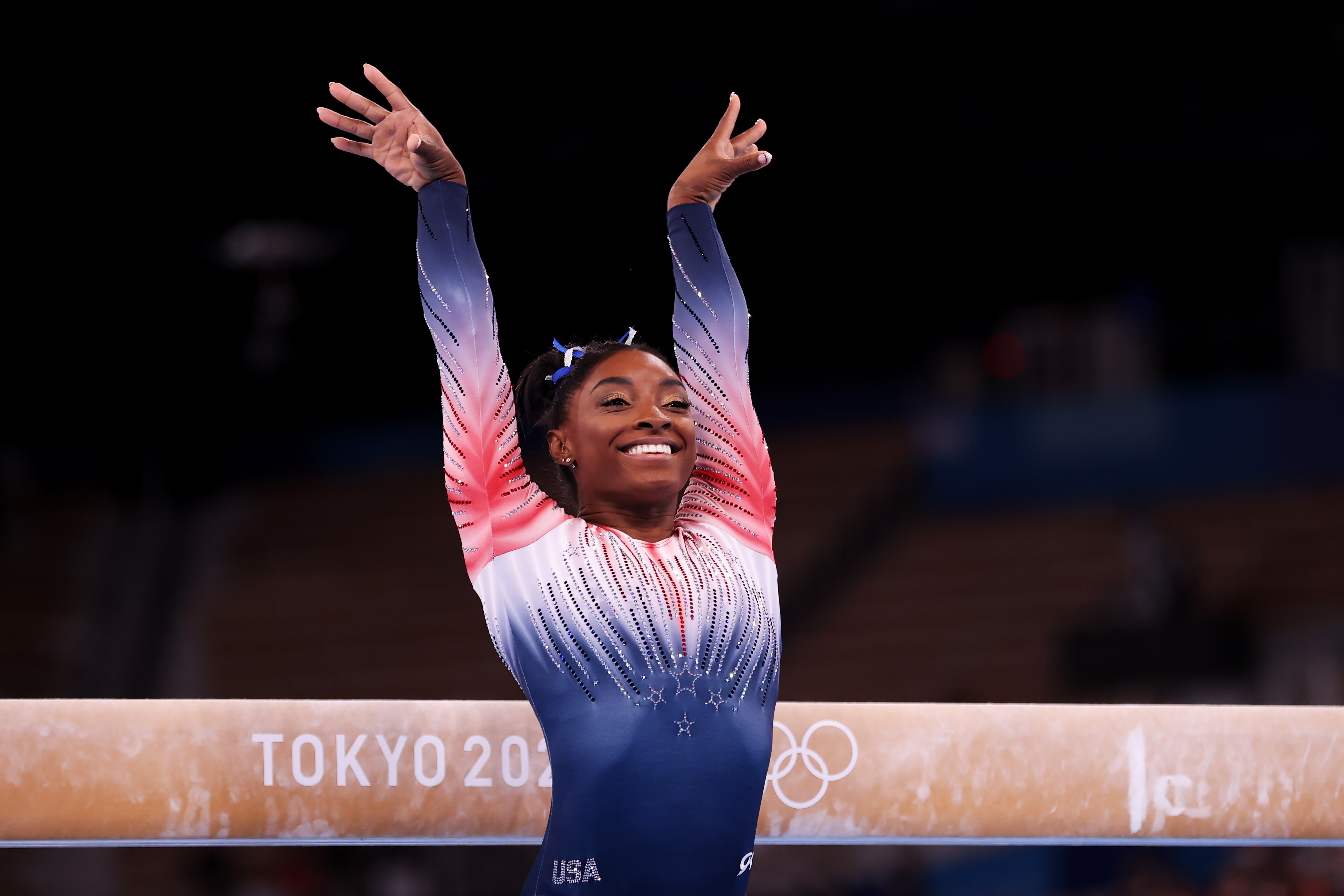 Simone Biles of Team United States competes during the Women's Balance Beam Final on day eleven of the Tokyo 2020 Olympic Games at Ariake Gymnastics Centre on August 03, 2021 in Tokyo, Japan. | Source: Getty Images