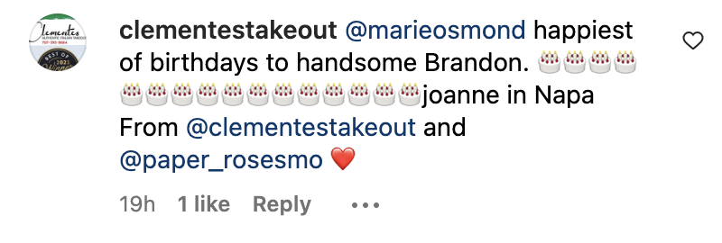 Fan's comment about Marie Osmond's son, dated November 24, 2023 | Source: Marie Osmond Instagram