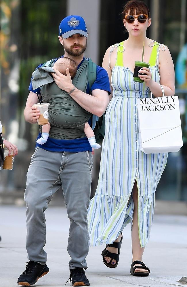 Daniel Radcliffe and his longtime partner Erin Darke spotted out for a Father's Day stroll with their baby. Picture: T.JACKSON/R.O'Neil / BACKGRID