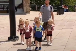 Dad gets massively shamed for putting leashes on his 5-year-old quintuplets