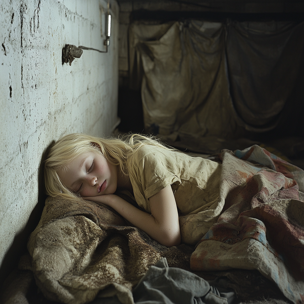 A small girl sleeping in the basement | Source: Midjourney