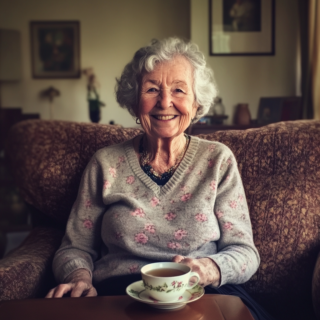 A smiling elderly woman | Source: Midjourney