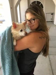 Woman Brining Pet Dog for Her Sick Grandma