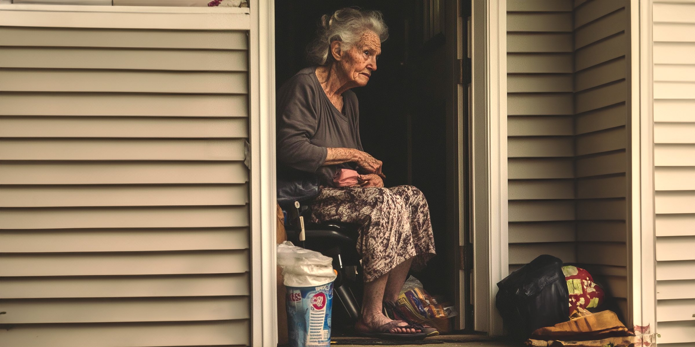 An elderly woman sitting in a doorway | Source: 