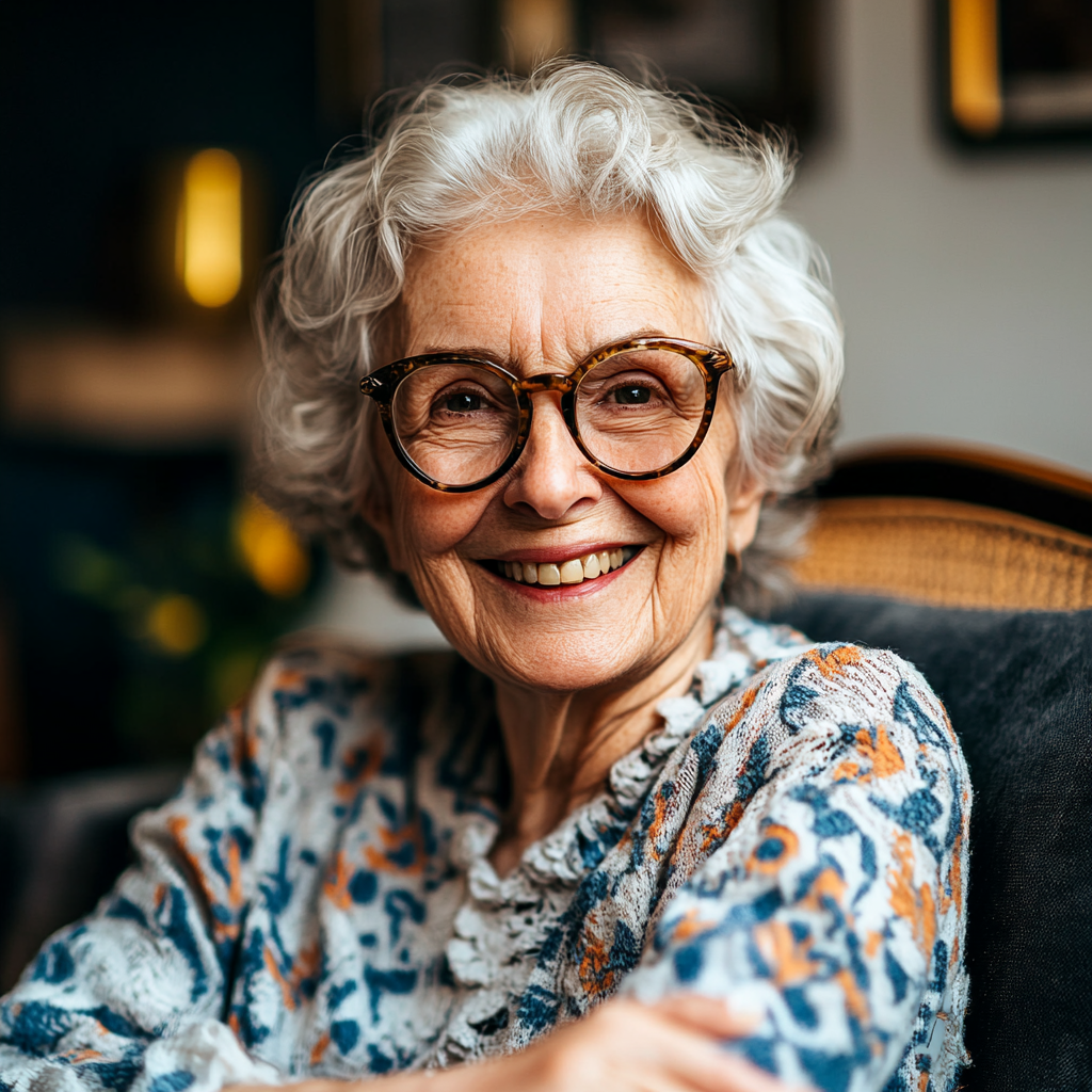 A sly smiling elderly woman | Source: Midjourney