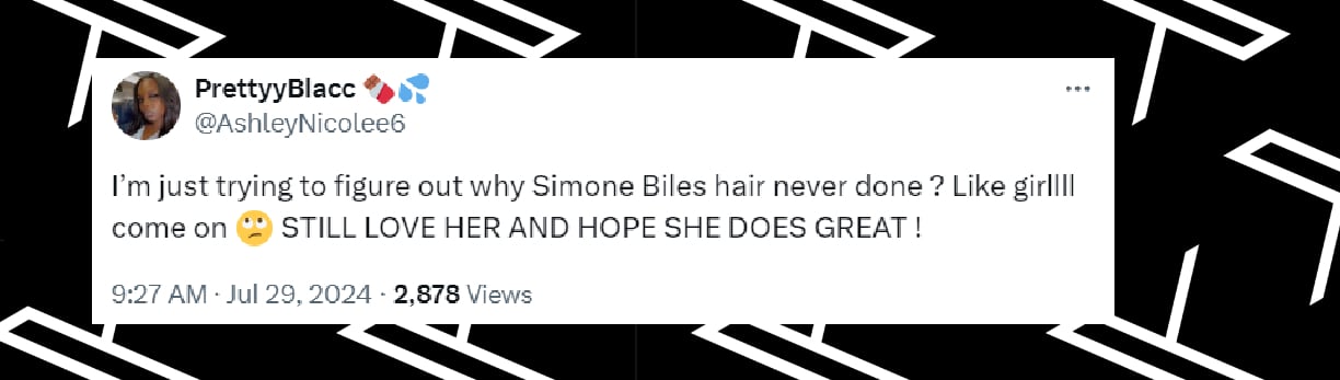 A netizen's comment about Simone Biles's hair, posted in July 2024 | Source: X.com/AshleyNicolee6