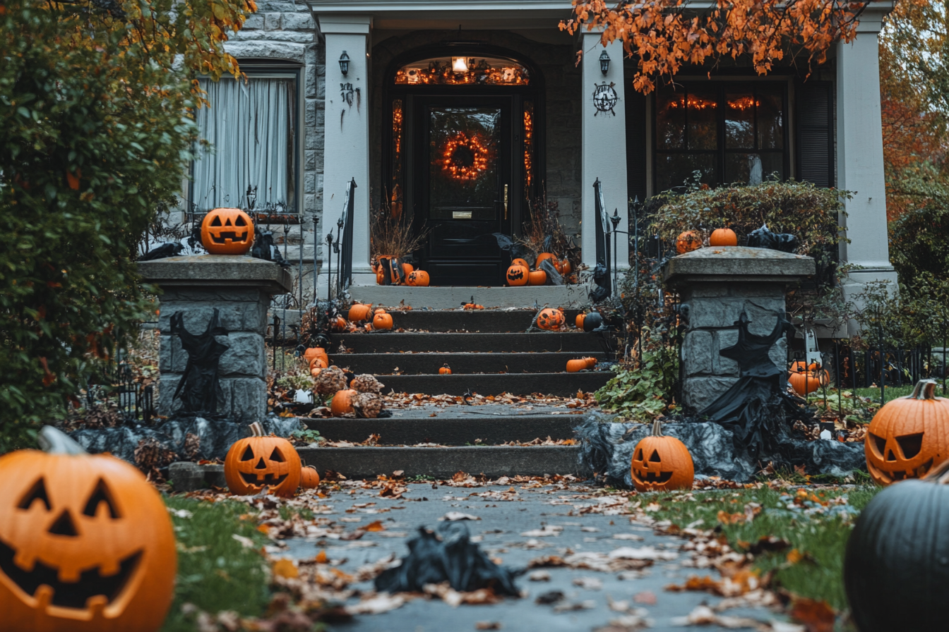 Halloween decorations on a front porch | Source: Midjourney