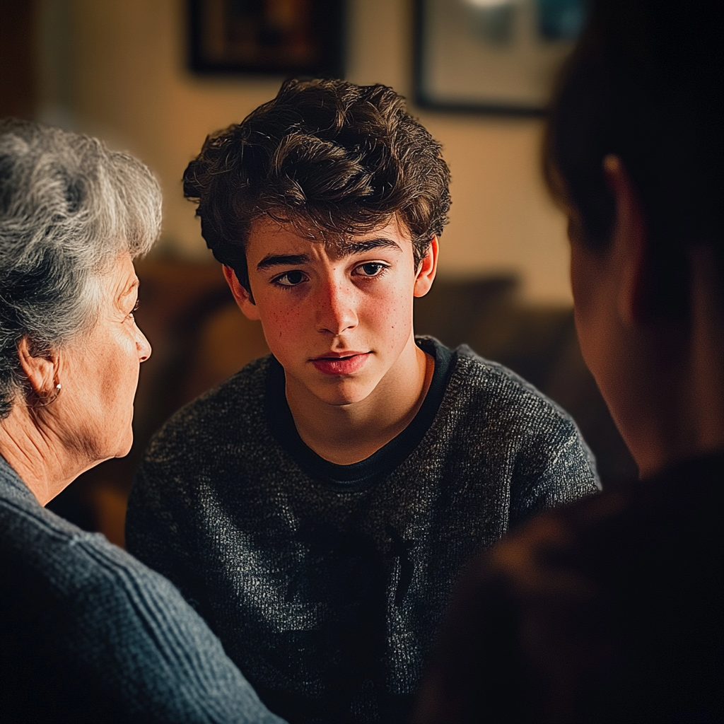 A teen boy having a chat with his parents | Source: Midjourney