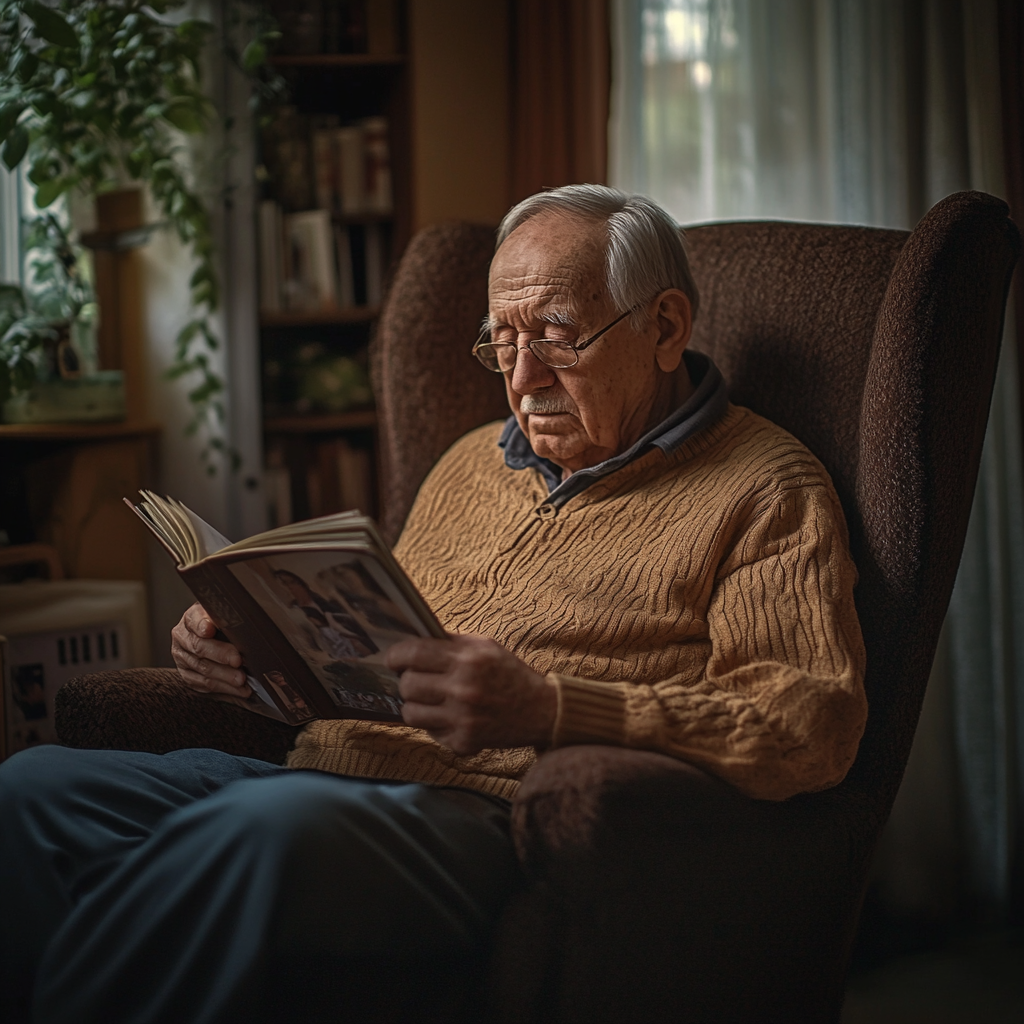 A man looking at a photo album | Source: Midjourney