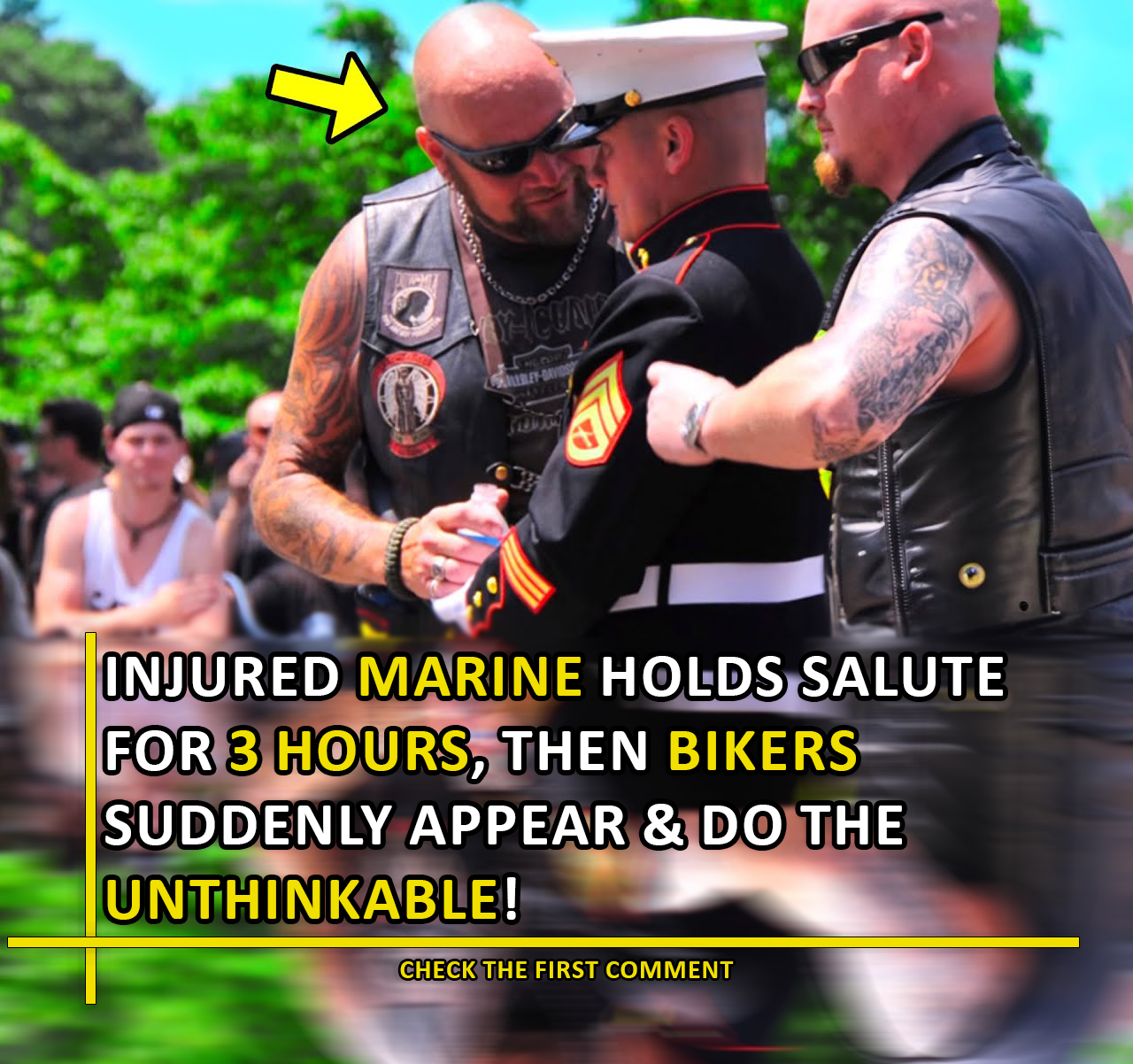 (VIDEO)Injured Marine Holds Salute For 3 Hours, Then Bikers Suddenly Appear & Do The Unthinkable!