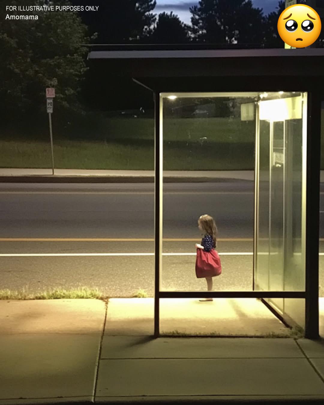 Every day, I noticed a lonely little girl with a red bag at the bus stop