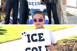 Police are called on boy selling ‘Ice Cold Beer’ but his clever sign has them laughing