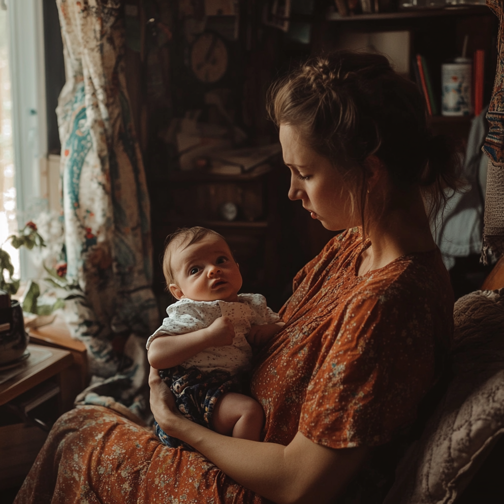 Mother holding her baby | Source: Midjourney