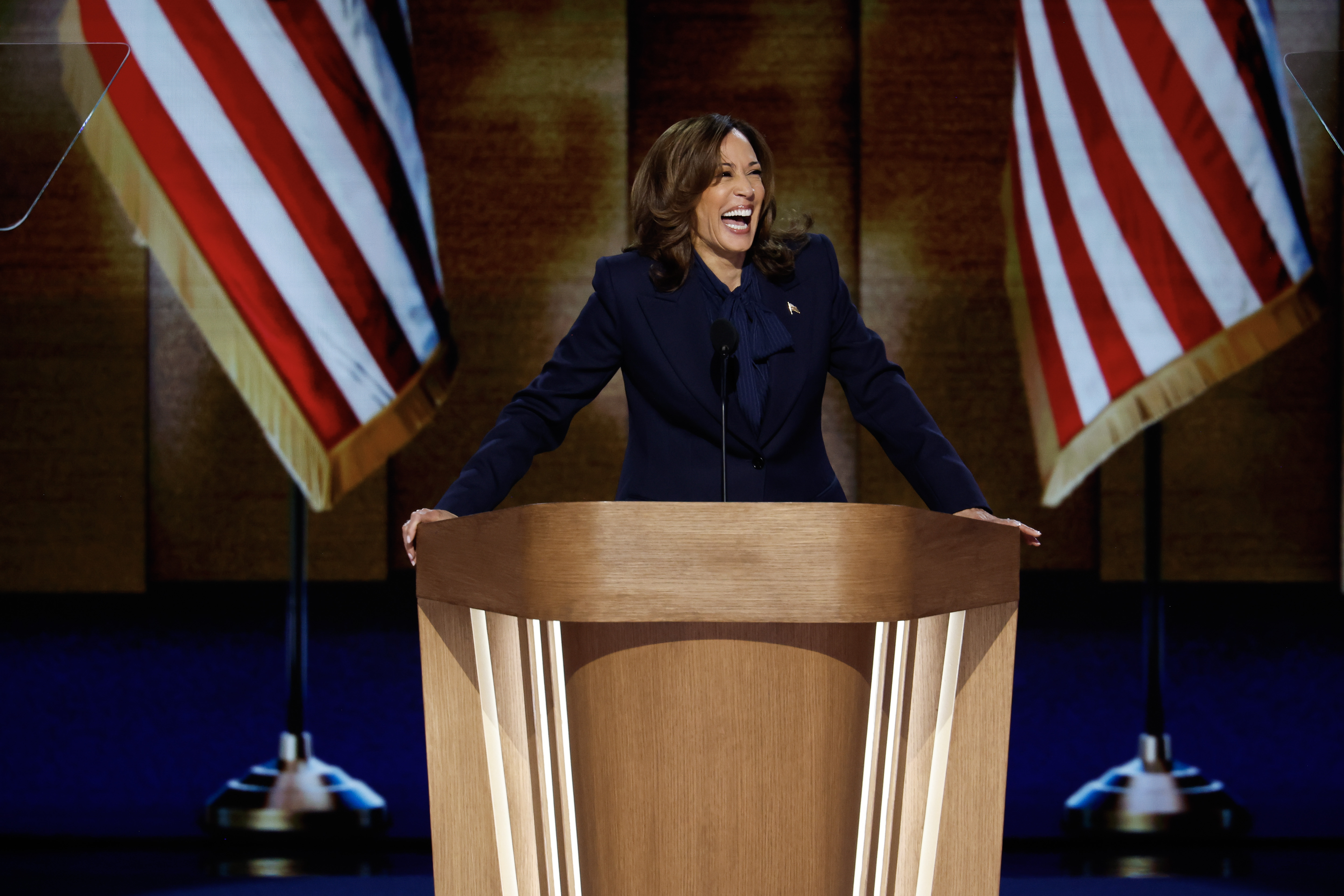 Kamala Harris speaking on stage during day four of the Democratic National Convention in Chicago, Illinois on August 22, 2024. | Source: Getty Images