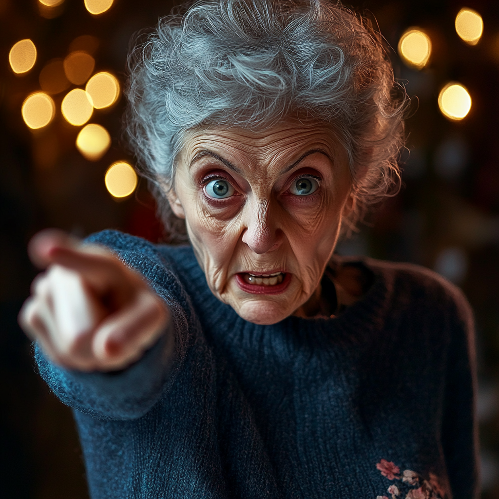 An angry older woman pointing her finger at someone | Source: Midjourney