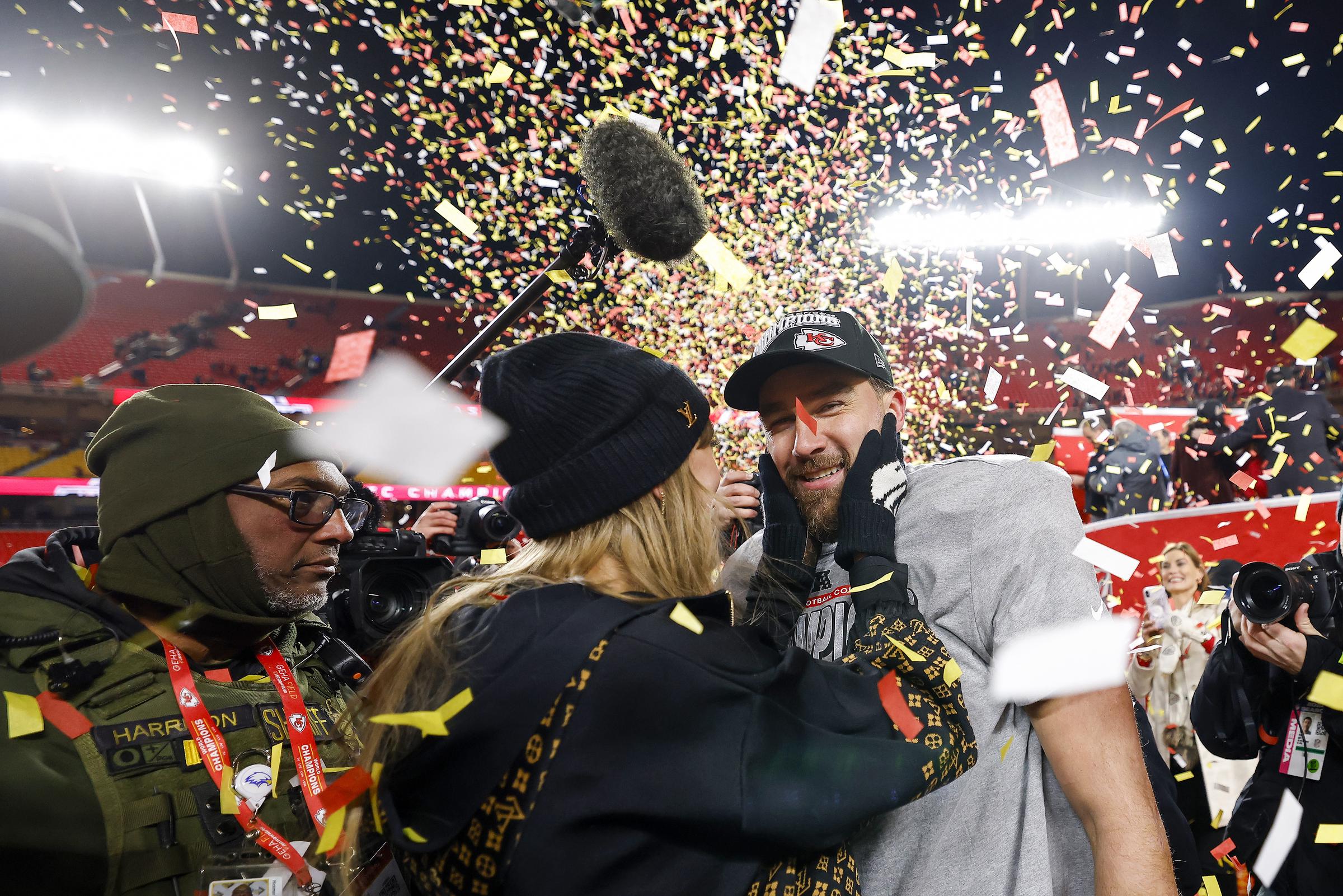 Taylor Swift and Travis Kelce of the Kansas City Chiefs on January 26, 2025, in Kansas City, Missouri | Source: Getty Images