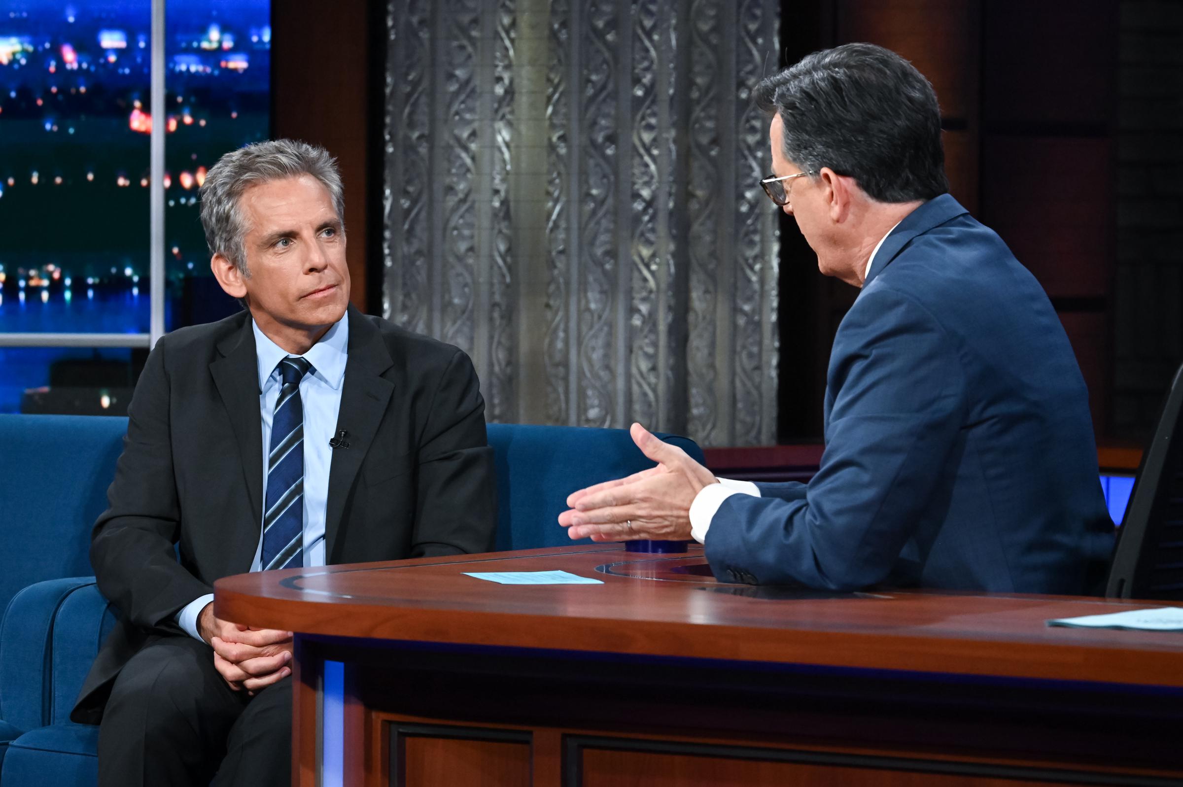 Ben Stiller and Stephen Colbert during "The Late Show with Stephen Colbert," on August 9, 2022 | Source: Getty Images