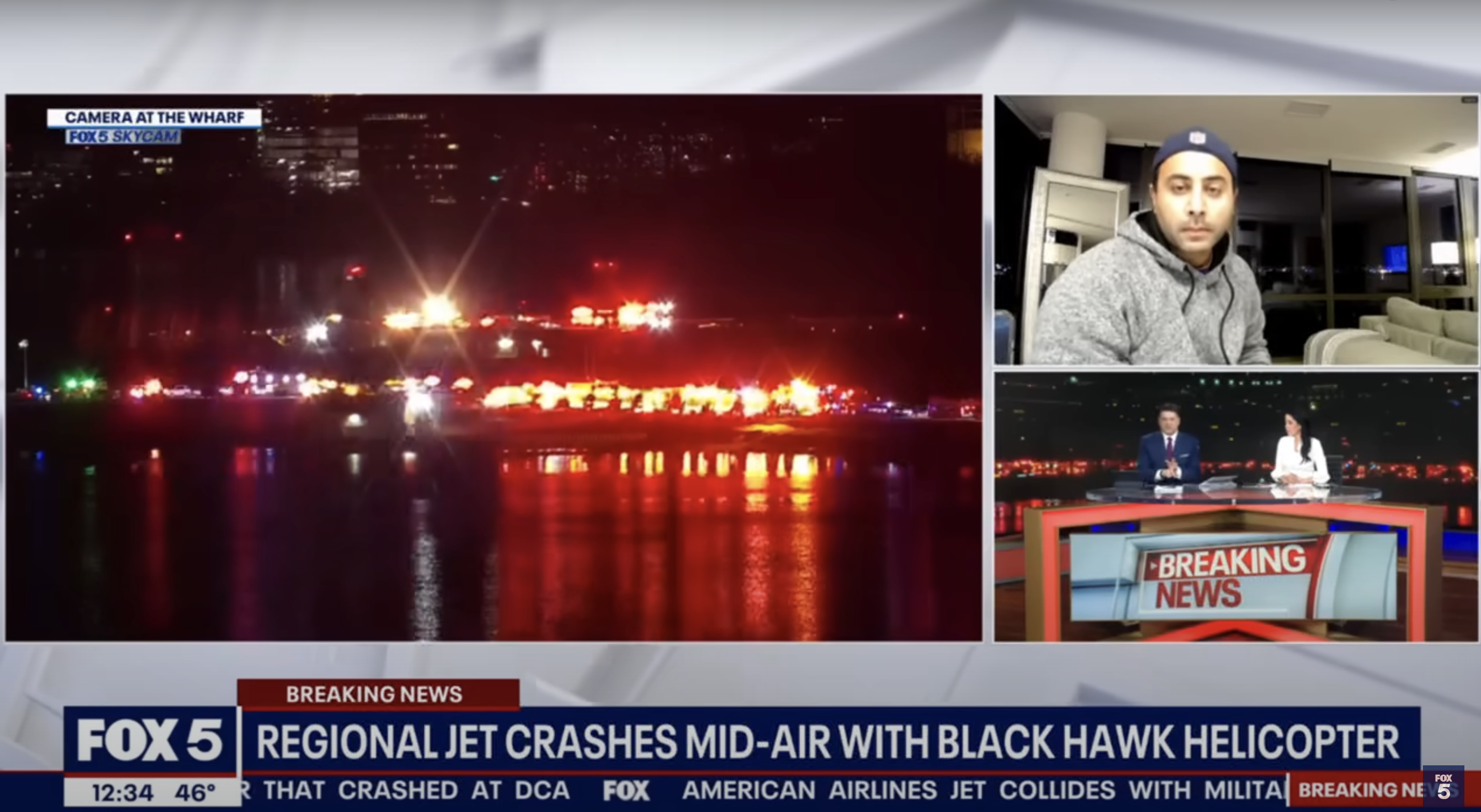 Eyewitness Abadi Ismail shares what he saw in connection to the crash with the Fox 5 news team, as seen in a video dated January 30, 2025 | Source: YouTube/fox5dc