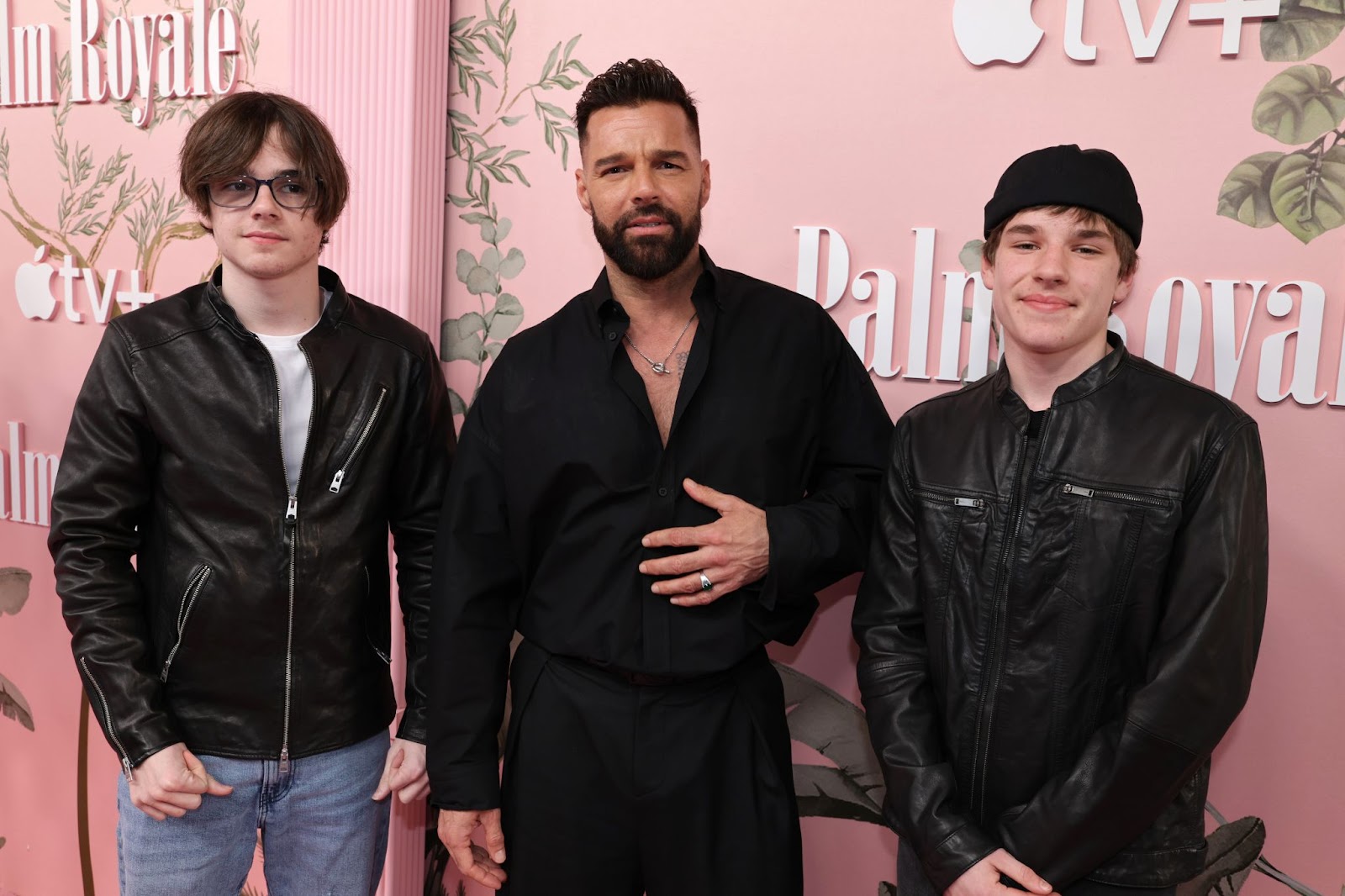 Valentino and Matteo Martin joined their father, Ricky Martin, at the premiere of "Palm Royale" on March 14, 2024, in Beverly Hills, California. Now young adults, the twins showcased their distinct styles alongside Ricky. | Source: Getty Images