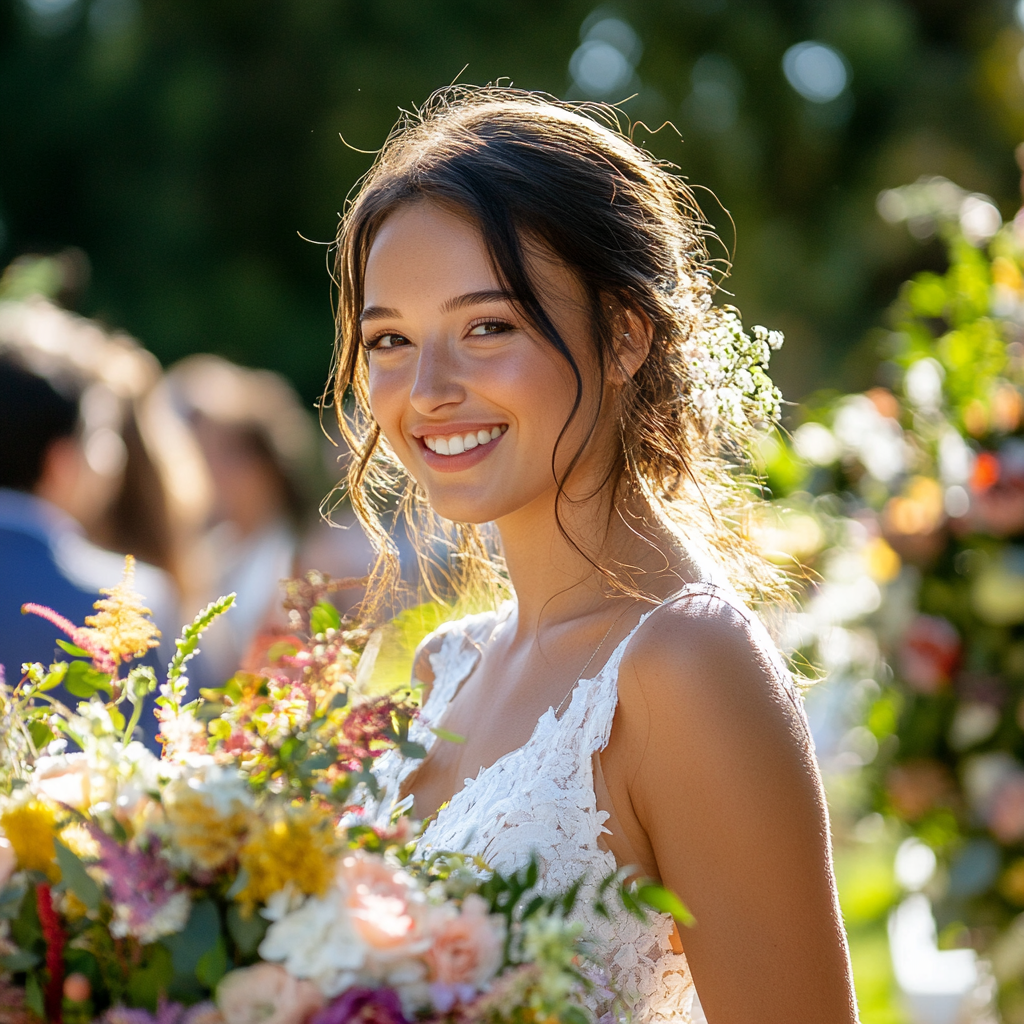 A smiling bride walking gown the aisle | Source: Midjourney