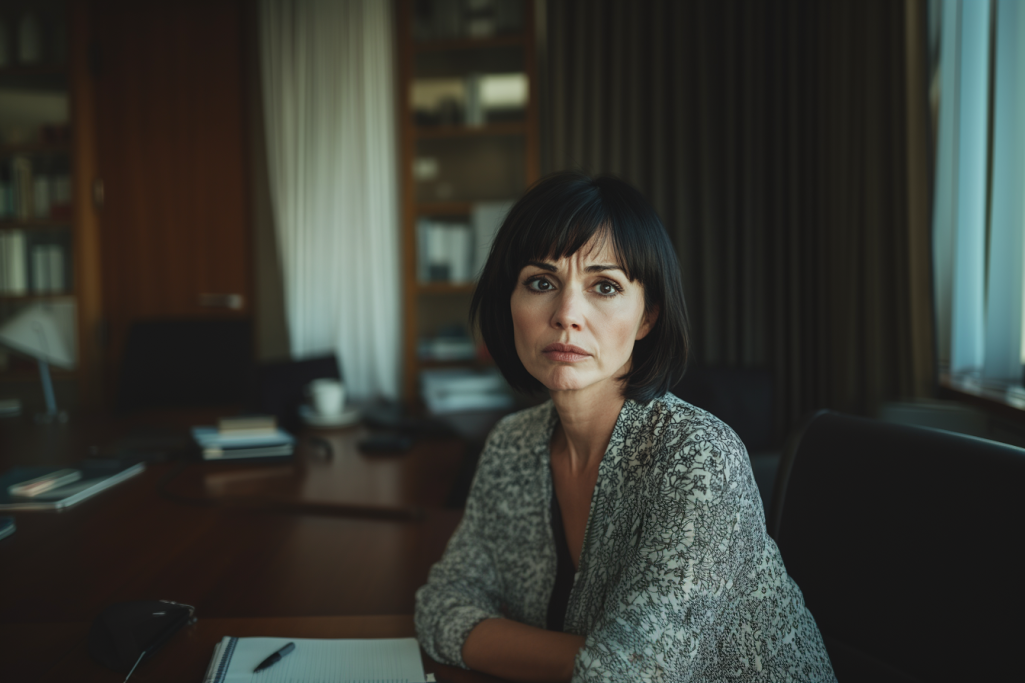 A woman seated at a desk in a lawyer's office | Source: Midjourney