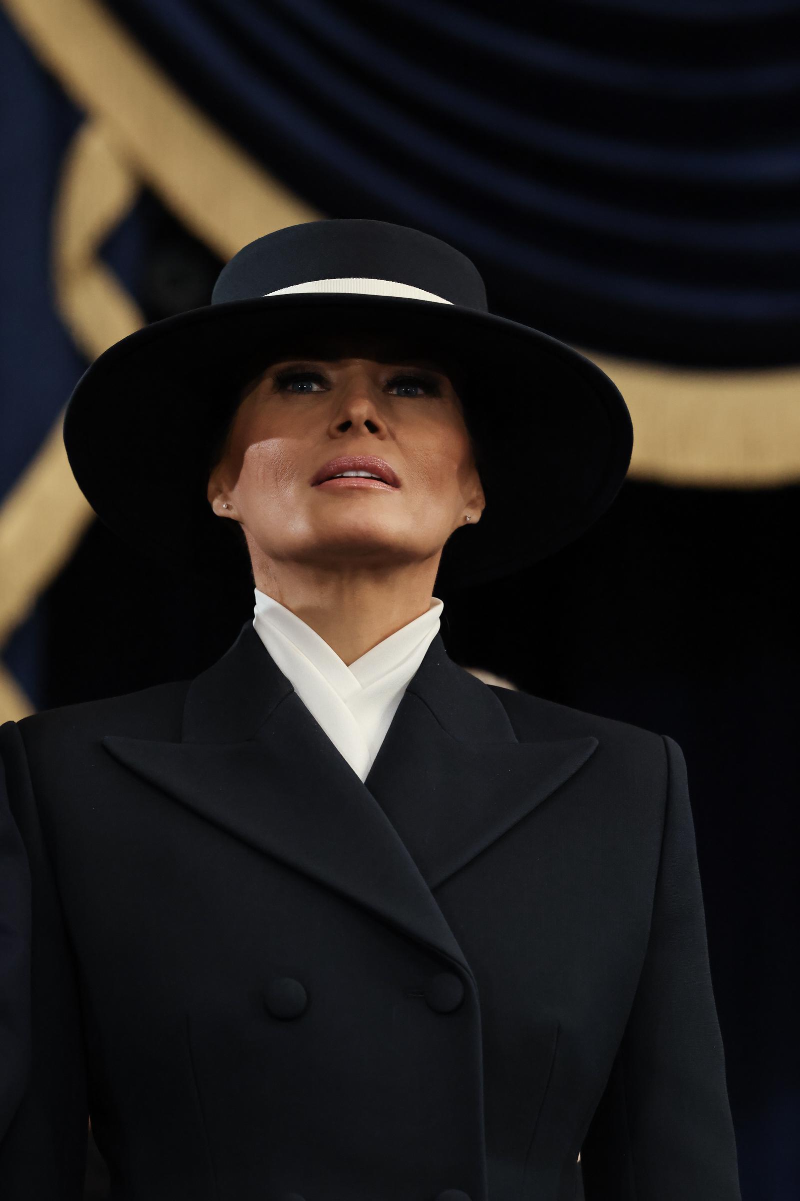 Melania Trump looks on during the inauguration. | Source: Getty Images