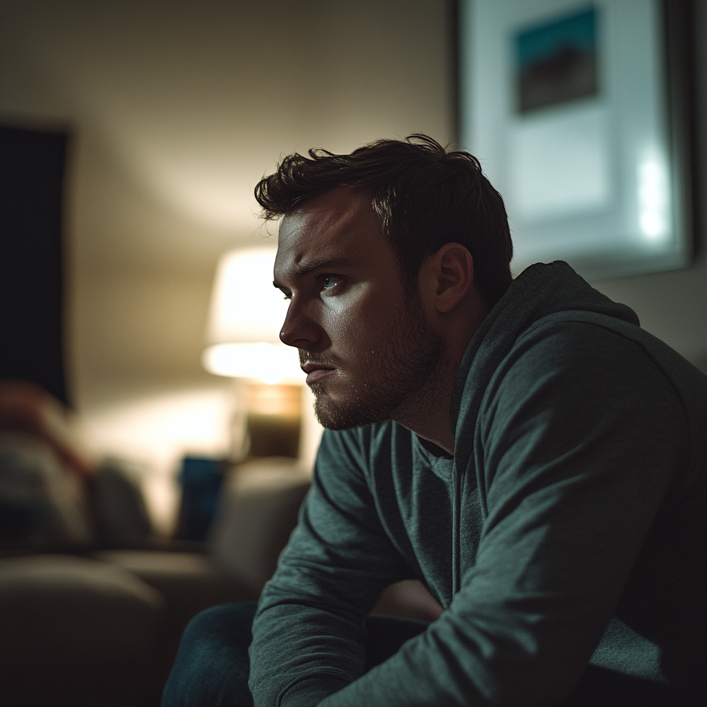 A determined man sitting in his bedroom | Source: Midjourney