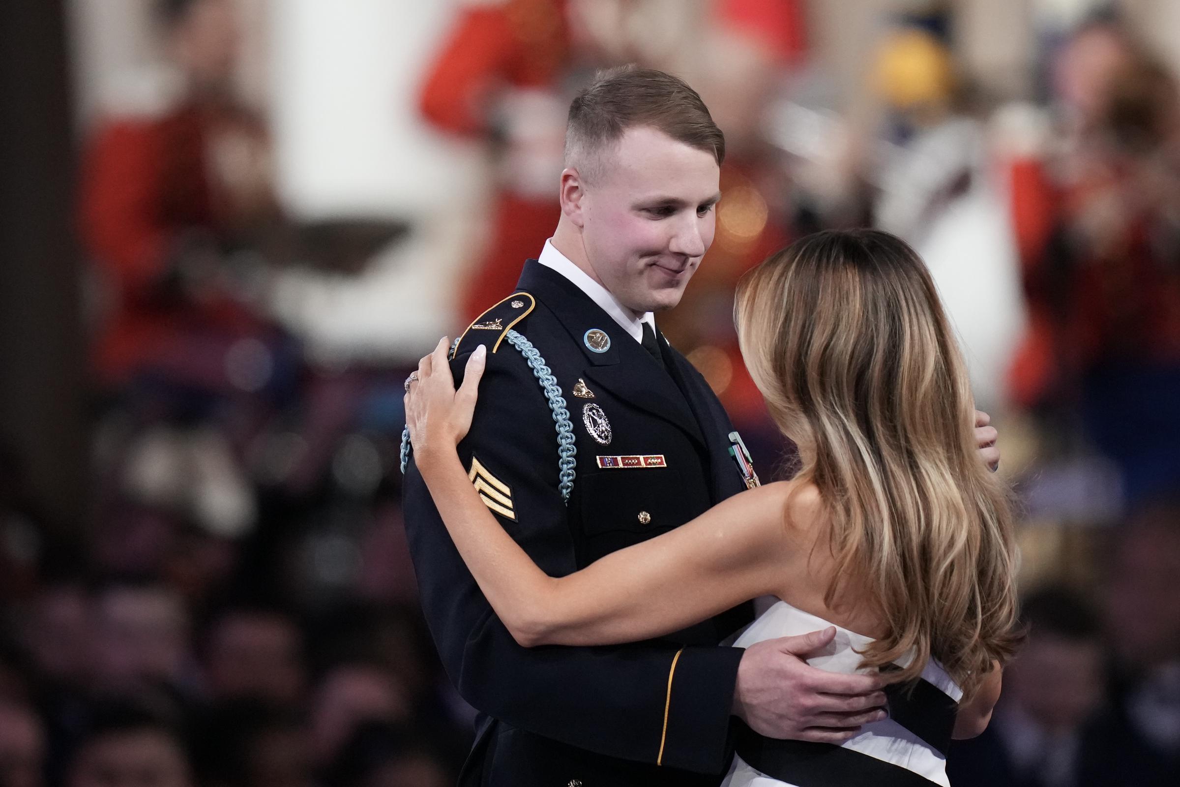 First Lady Melania Trump enjoys a waltz with U.S. Army Sergeant Henry Waller on January 20, 2025 | Source: Getty Images