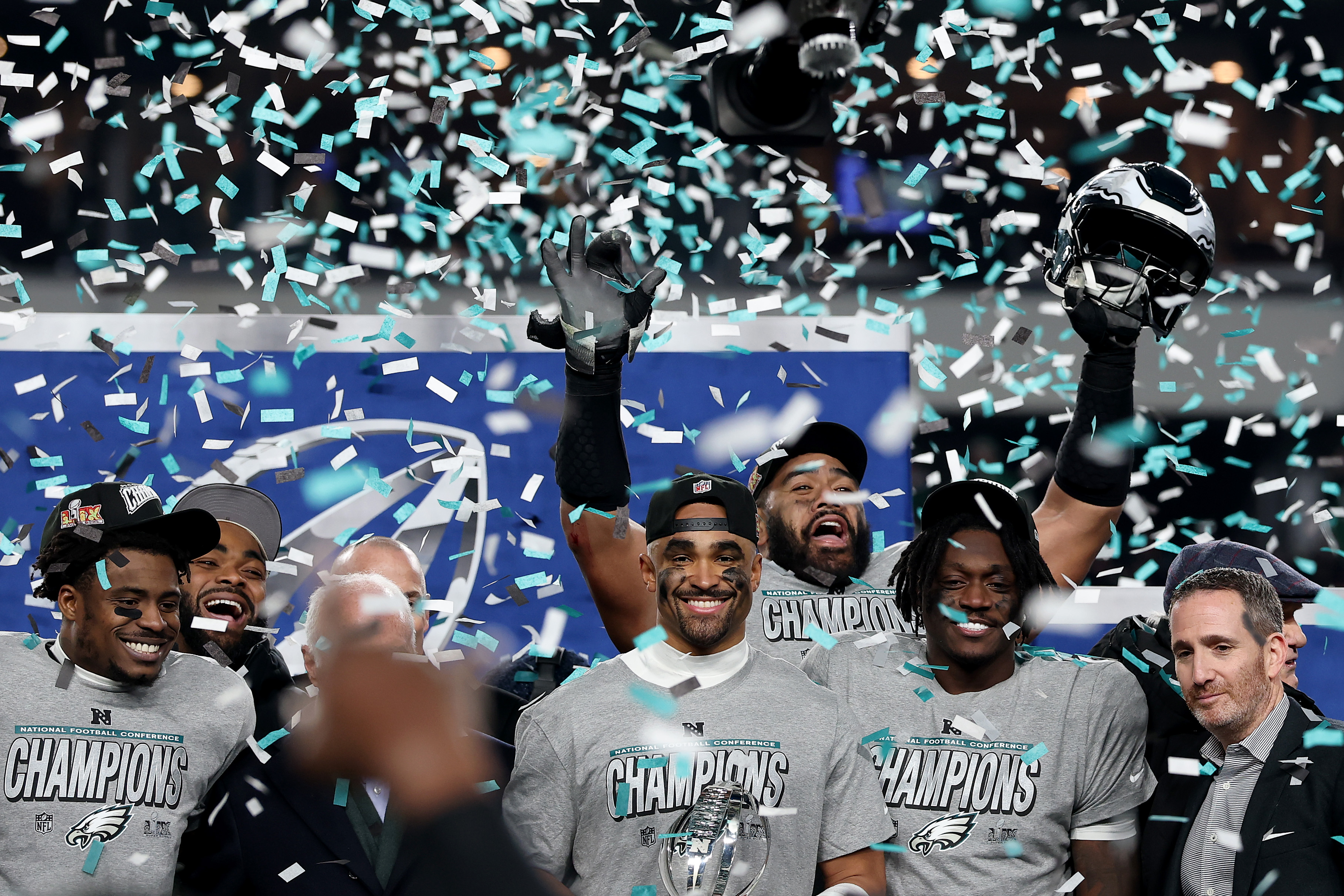 The Philadelphia Eagles celebrating their victory after they won the NFC Championship game in Philadelphia, Pennsylvania on January 26, 2025. | Source: Getty Images