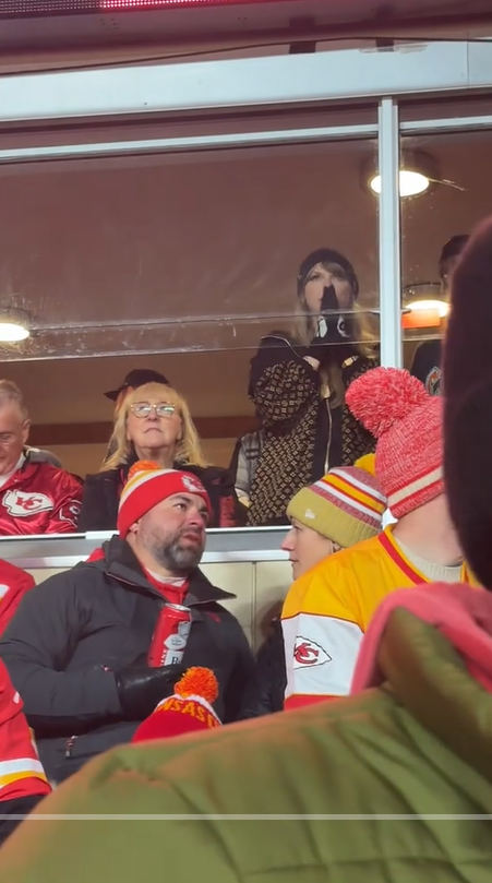 Taylor Swift stands as she watches the game, with Donna Kelce sitting next to her | Source: TikTok/auntsoftiktok