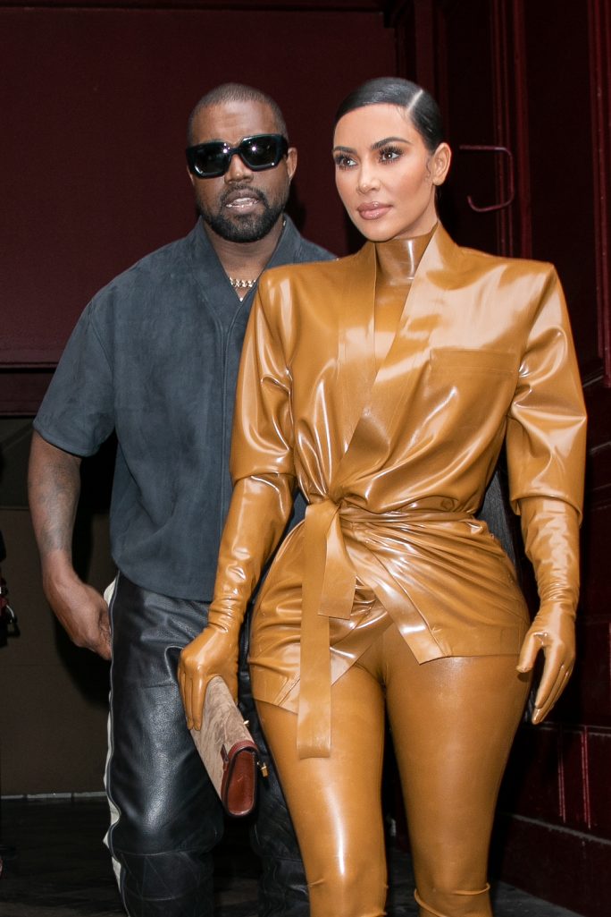 Kim Kardashian West and Kanye West leave K.West's Sunday Service At Theatre Des Bouffes Du Nord on March 01, 2020, in Paris, France | Source: Getty Images