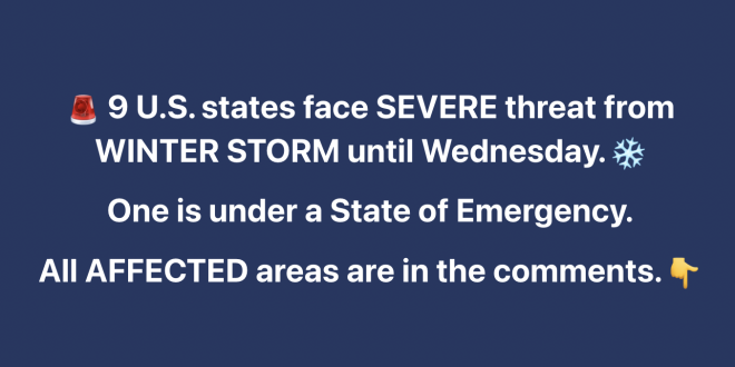 9 US States Under Threat from Severe Winter Storm – Weather Forecast Through Wednesday