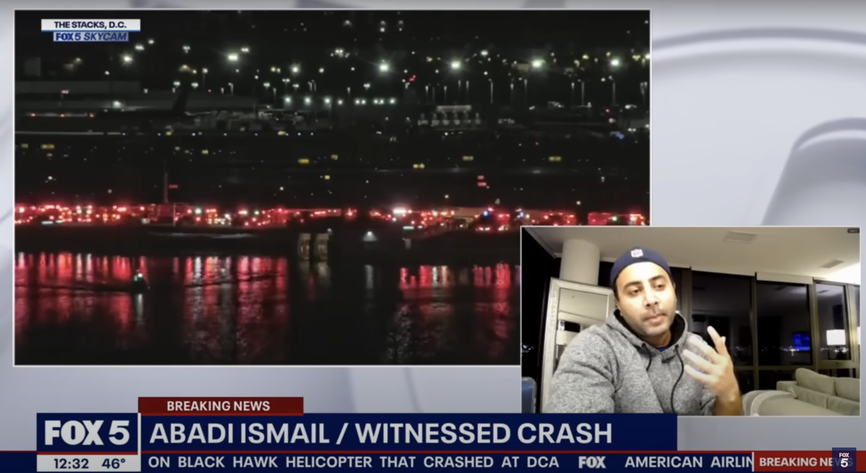 Eyewitness Abdai Ismail shares what he saw when the crash happened, as seen in a video dated January 30, 2025 | Source: YouTube/fox5dc