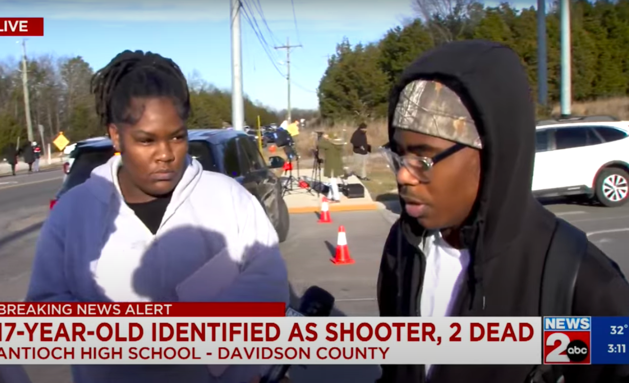 A male student from Antioch High School speaking about the shooting alongside the female student. | Source: YouTube/WKRN News 2