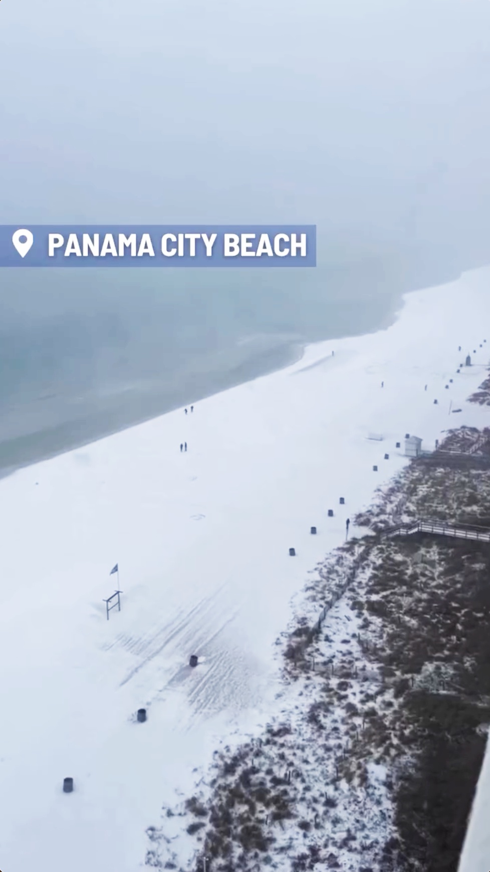 A screenshot of Panama City Beach covered in snow during the winter storm, as seen in a photo dated January 22, 2025 | Source: Facebook/NEWS7