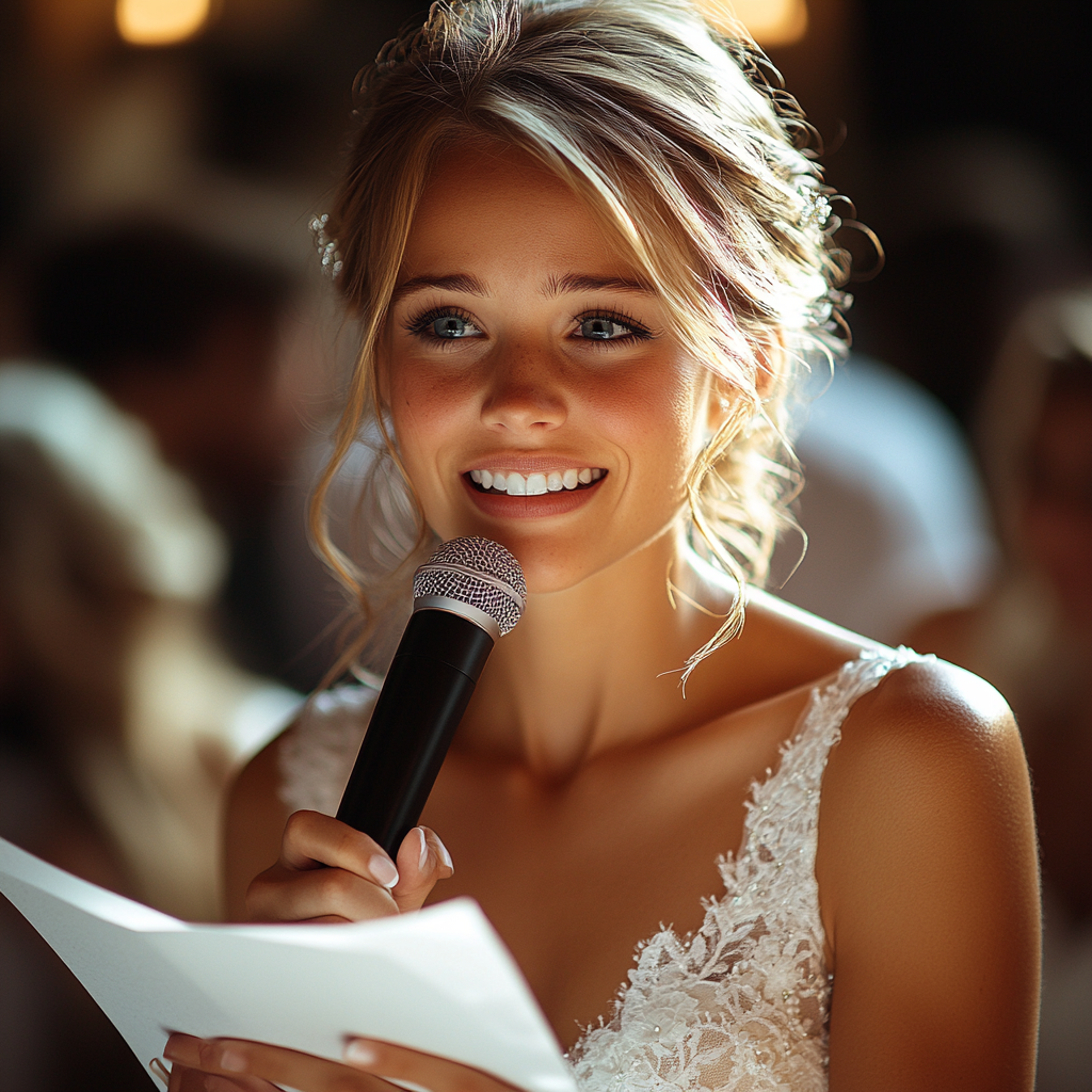 A bride reading from a paper | Source: Midjourney