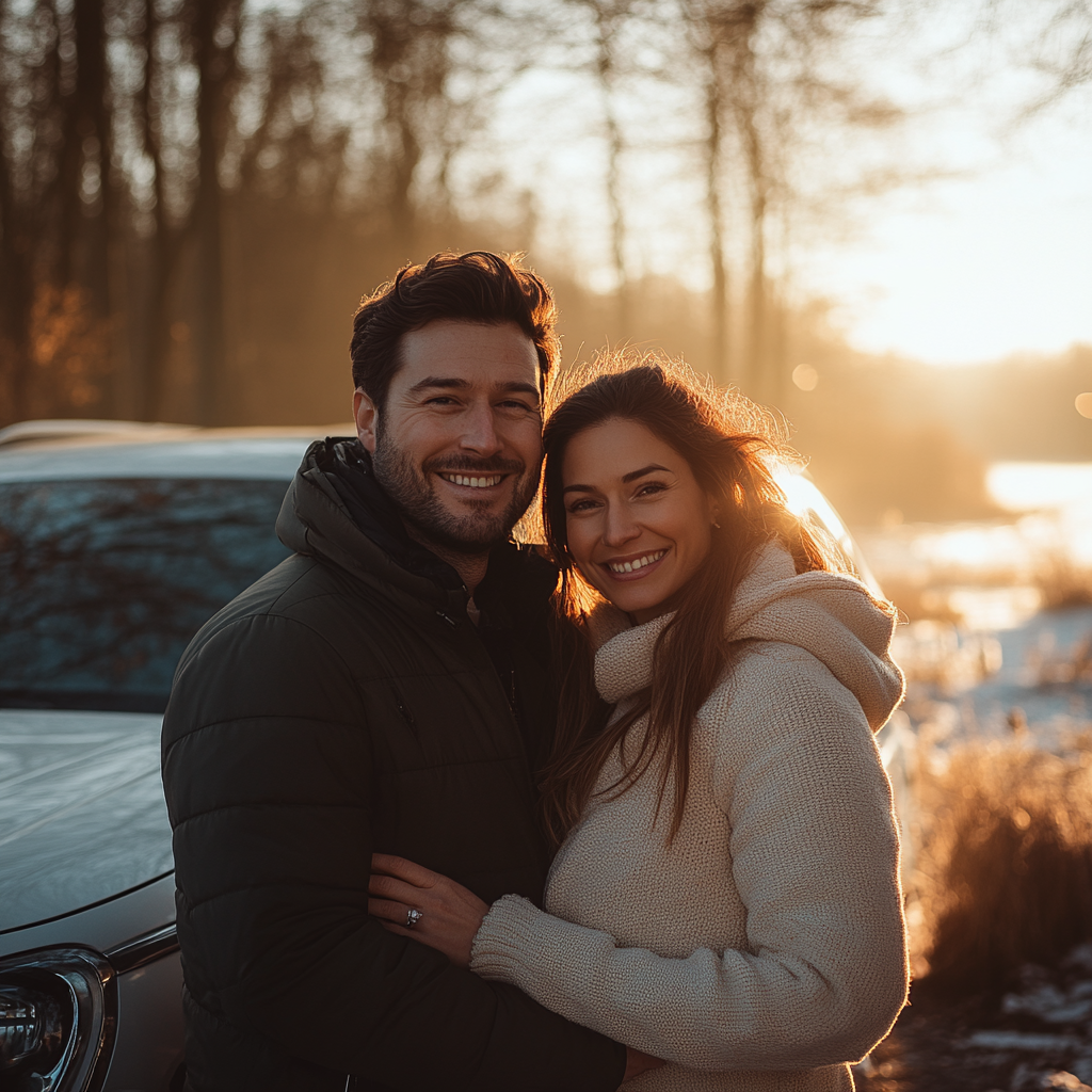 A happy couple with a new car | Source: Midjourney