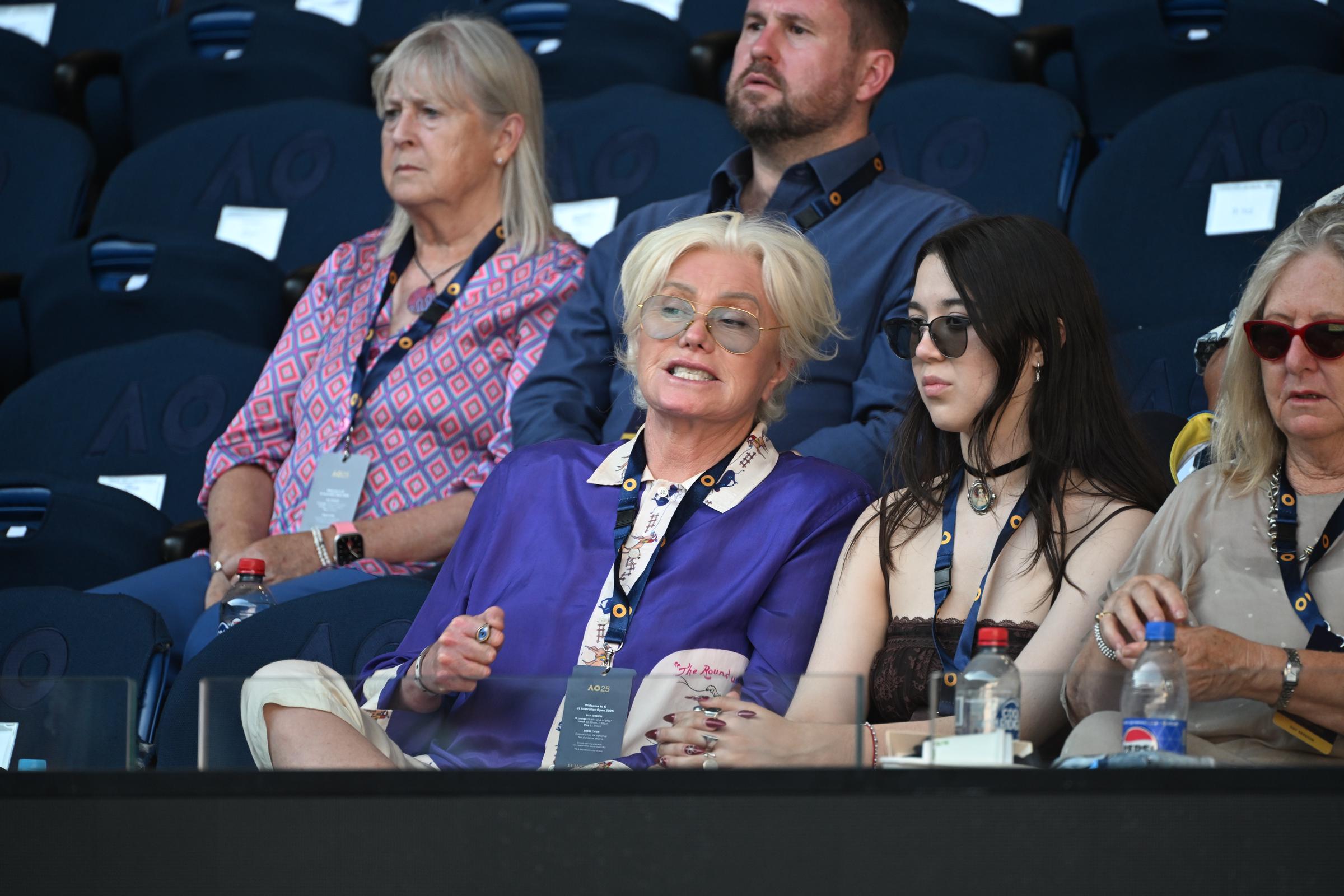 Deborra-Lee Furness (L) and her daughter Ava Eliot Jackman (R) are seen during the Men's Singles First Round match between Daniil Medvedev and Kasidit Samrej of Thailand on January 14, 2025, in Melbourne, Australia | Source: Getty Images